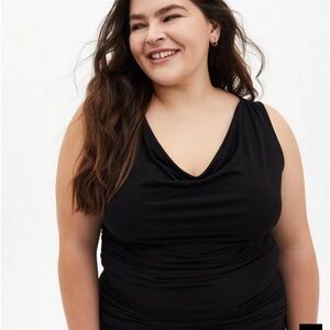 Black sleeveless cowl neck tank